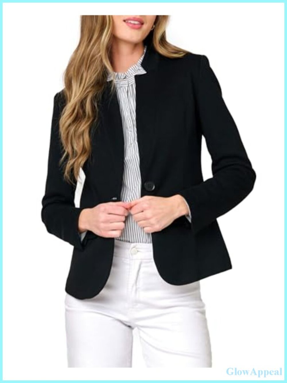 Notch Collar Open Front Knit Blazer Cotton Polyester Women Business Office